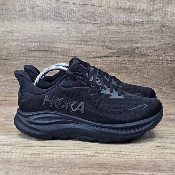 Hoka One One Clifton 10 Men\'s Sz 10 4E Tripple Black Running Shoes (1162051 BBLC